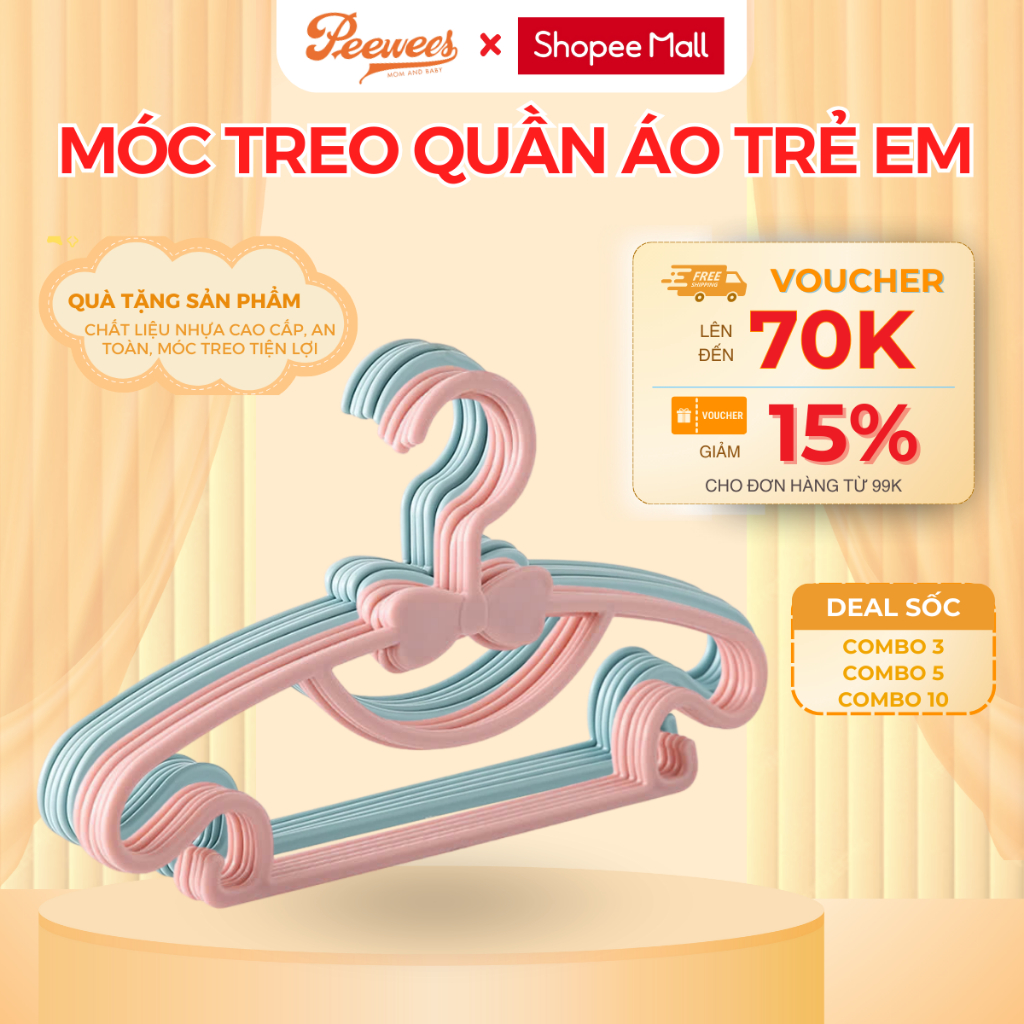 Móc Treo Quần Áo Trẻ Em PEEWEES, Thiết Kế Chắc Chắn Giúp Quần Áo Gọn Gàng Ngăn Nắp, Không Bị Nhàu