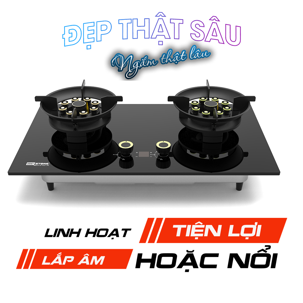 Ảnh Bếp Gas Lật Cao Cấp Mẫu 2025 Bigstone BG-7644LCD-Y - Sử Dụng Gas - Có Hẹn Giờ - Chính Hãng (Đã kèm pin) 2