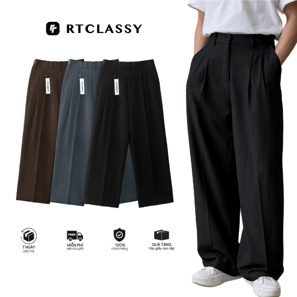 Quần Ống Rộng Xếp Ly Cạp Mix Nửa Chun RT CLASSY Phong Cách Hàn Quốc Trẻ Trung