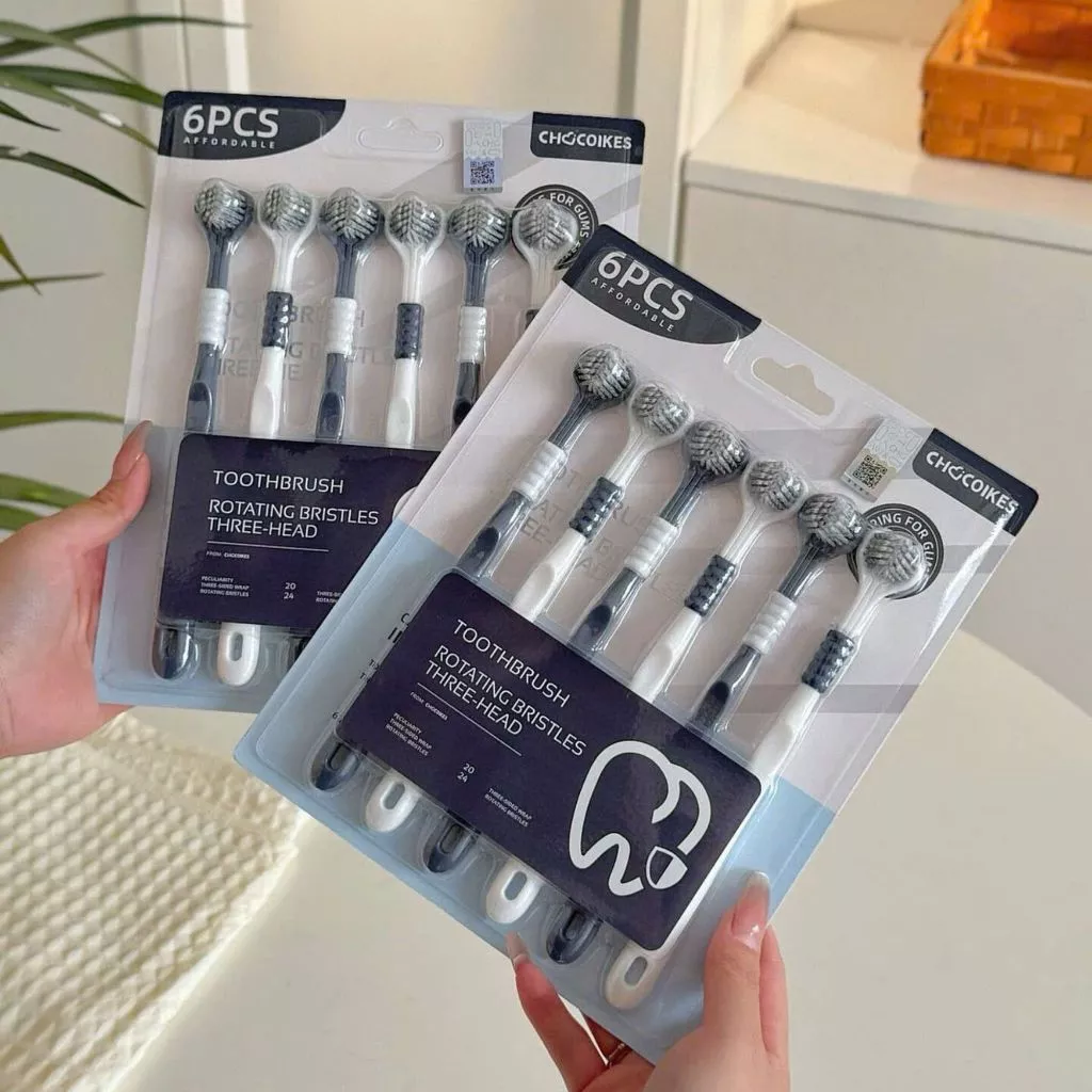 Combo 6 Bàn Chải Đánh Răng 3 Chiều TOOTHBRUSH - ROTATING BRISTLES THREE- HEAD Cao Cấp Lông Mềm