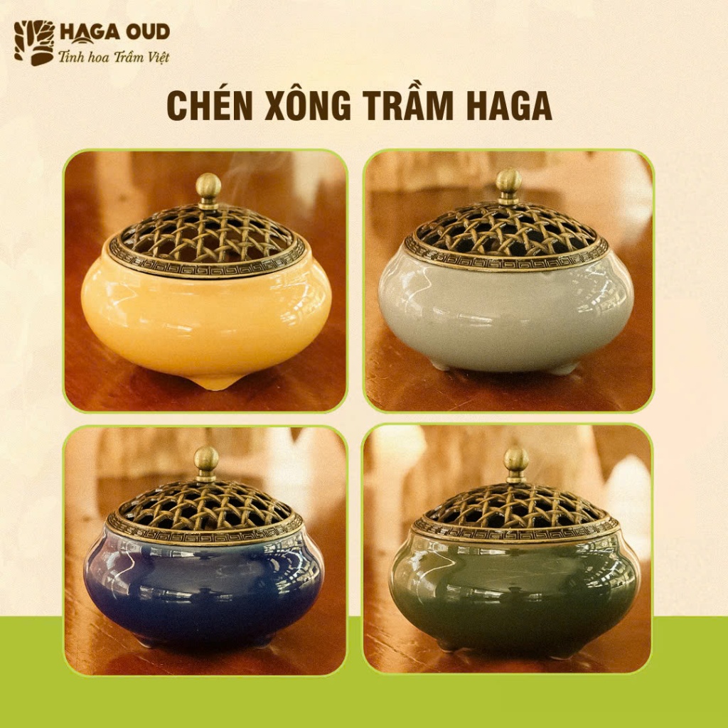 Ảnh Chén xông trầm hương HAGA - Gốm sứ tráng men cao cấp, Màu sắc phong thủy 1