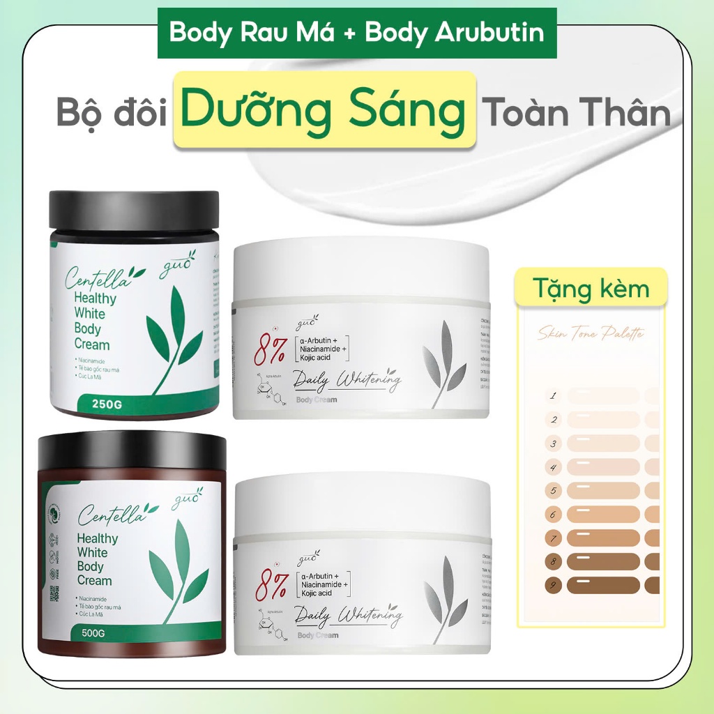 Ảnh Combo 2 Kem Body Ngày Đêm Giúp Dưỡng Sáng Da Toàn Thân, Nâng Tone Tức Thì GUO (Tặng kèm Skin Tone Palatte) 1