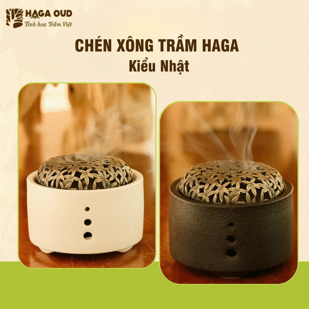 Ảnh Lư xông Trầm hương HAGA sang trọng, Tráng men cao cấp, đen nhám/trắng xám, Nhập khẩu chính ngạch 1