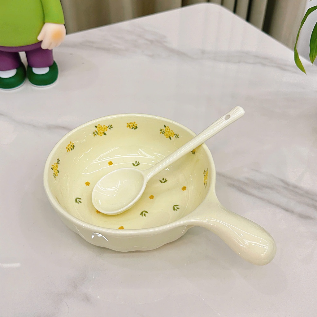 Bộ chén sứ, đĩa, thố, tô, ly ,bộ dụng cụ ăn cơm gia đình hoa Bi vàng đáng yêu - Gốm sứ SH