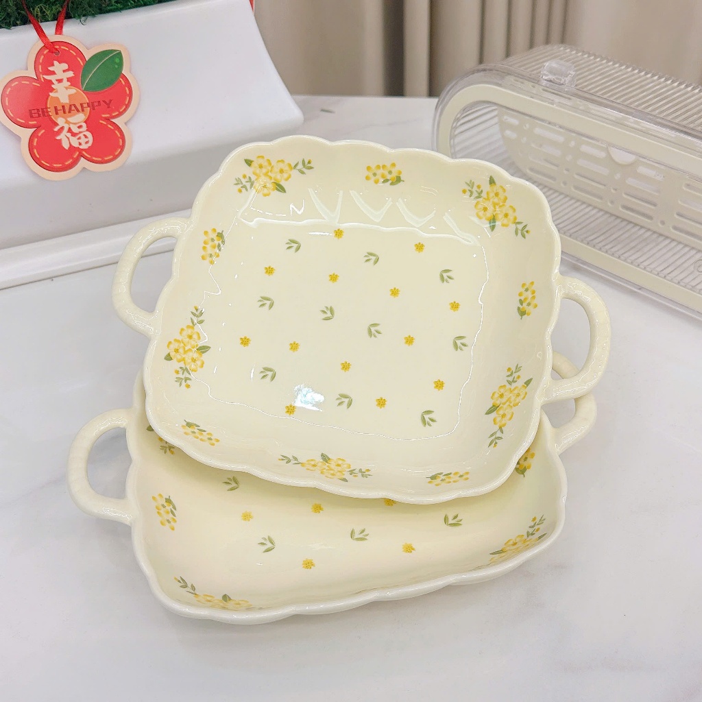Bộ chén sứ, đĩa, thố, tô, ly ,bộ dụng cụ ăn cơm gia đình hoa Bi vàng đáng yêu - Gốm sứ SH