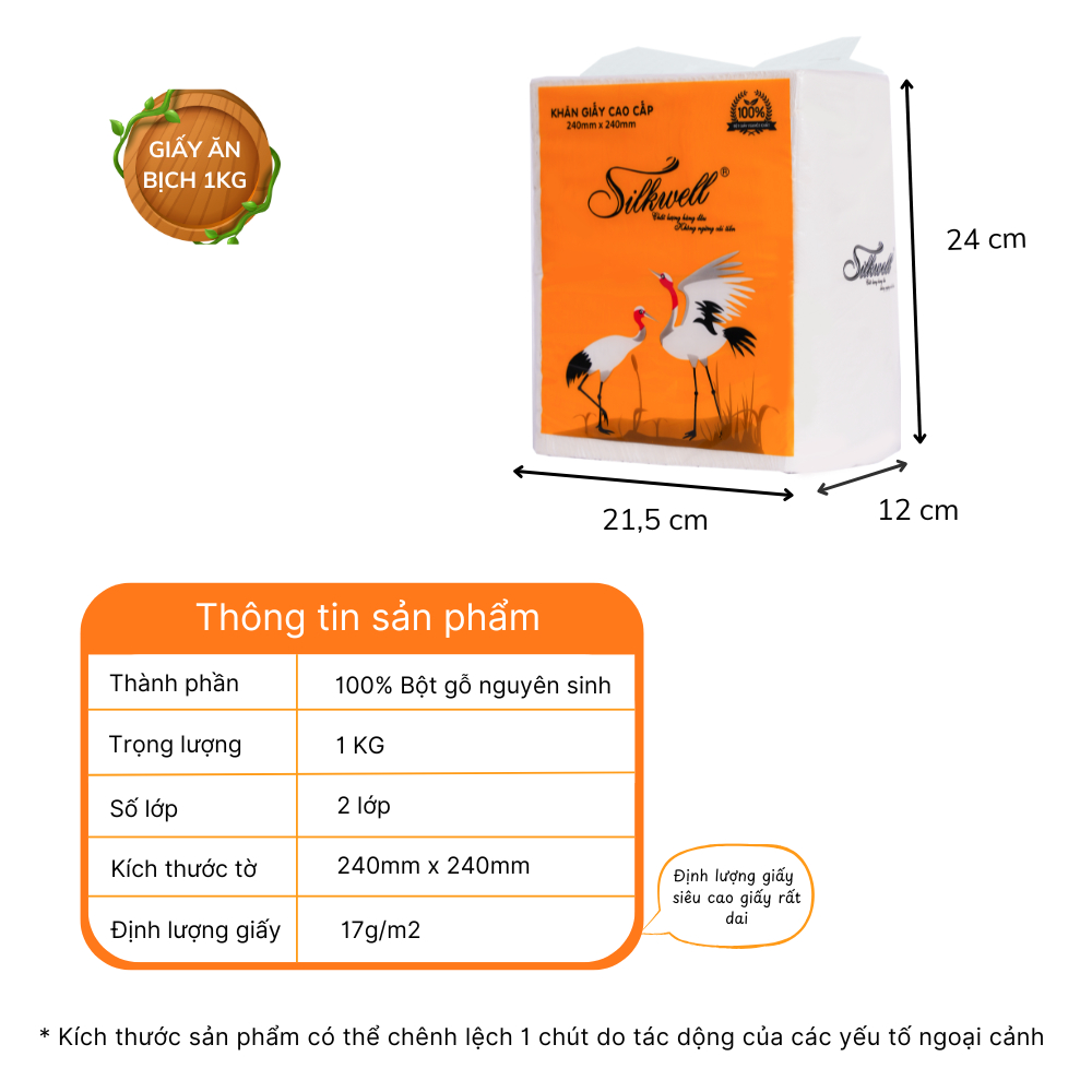 Khăn giấy ăn Silkwell Sếu 1kg 2 lớp dai mịn, giấy ăn giá rẻ cho mọi nhà