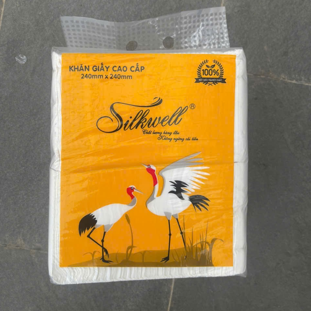 Khăn giấy ăn Silkwell Sếu 1kg 2 lớp dai mịn, giấy ăn giá rẻ cho mọi nhà