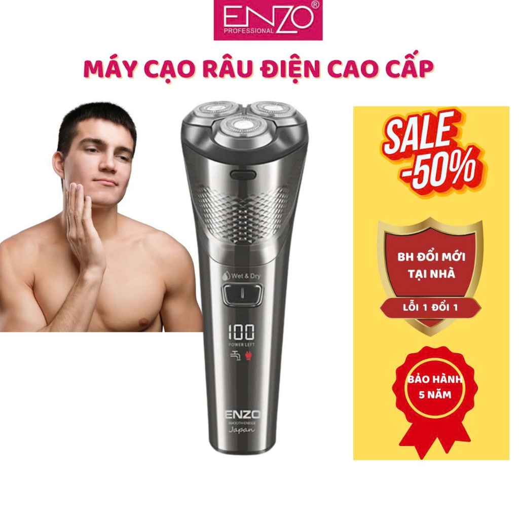 Ảnh Máy cạo râu điện ENZO 9305 lưỡi dao xoay,lưỡi cạo nổi 3D ôm mặt,pin sạc siêu bền,chống nước ipx6 bh 5 năm 1