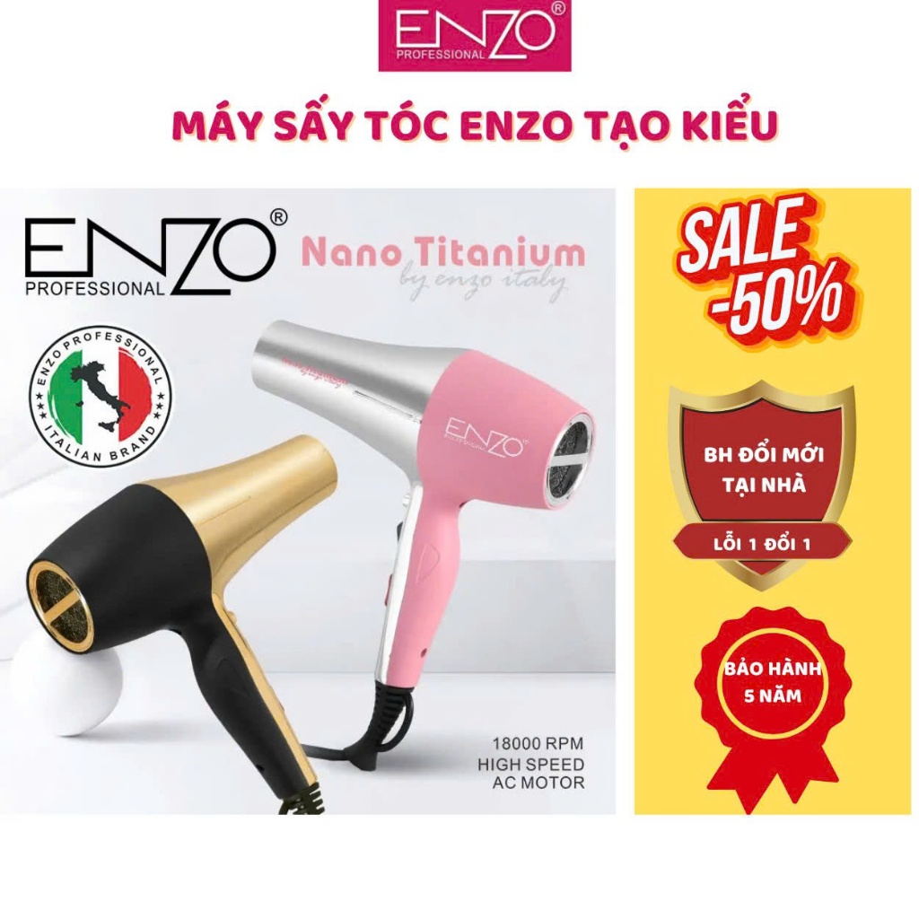 Ảnh Máy sấy tóc ENZO công suất lớn, 2 chiều nóng lạnh, công nghệ ion âm giúp tóc bóng mượt, BH 5 Năm 1