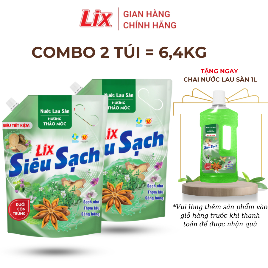 Ảnh Combo 2 nước lau sàn siêu sạch hương thảo mộc 3,2L/ túi, nhà sáng bóng, thơm lâu Lixco Việt Nam, 2C-15202+15601 1