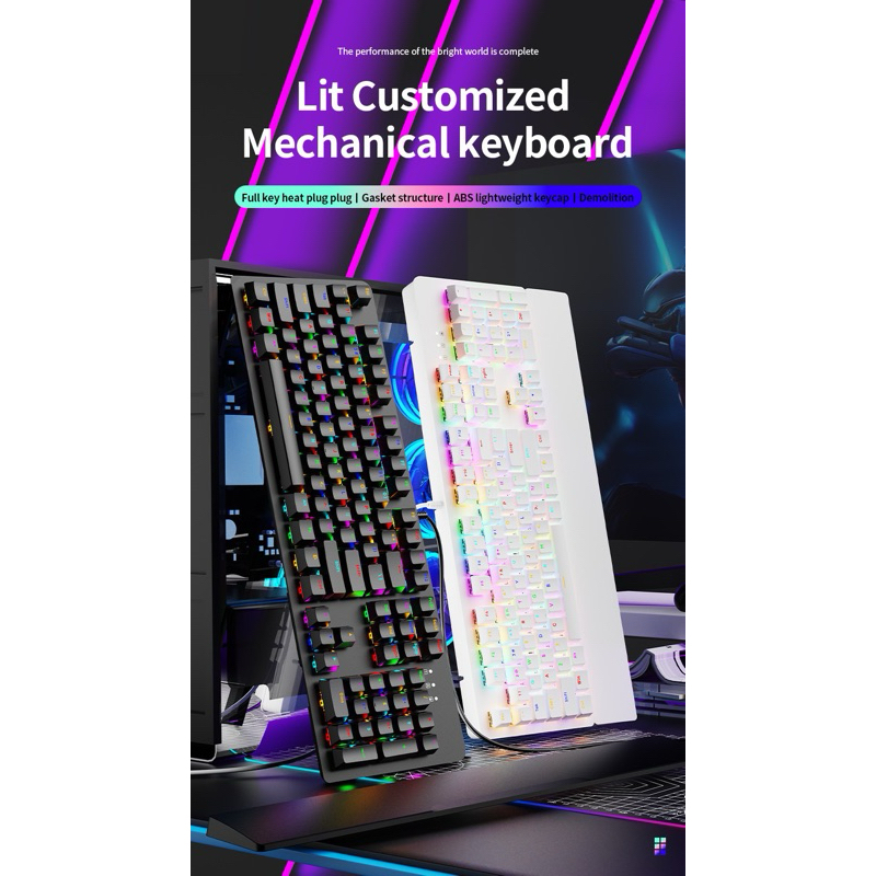 Bàn phím cơ Gamming  AK104 | LED RGB | Tặng kèm kê tay tháo rời  | Khung kim loại  | Stab được căn chỉnh sẵn | Hotswap | BigBuy360 - bigbuy360.vn