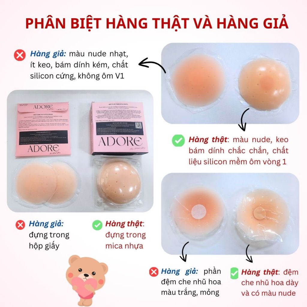[1 Cặp] Miếng dán ngực silicon nhiệt tự thân không keo, dán ti siêu dính bảo vệ nhũ hoa Adore Việt Nam