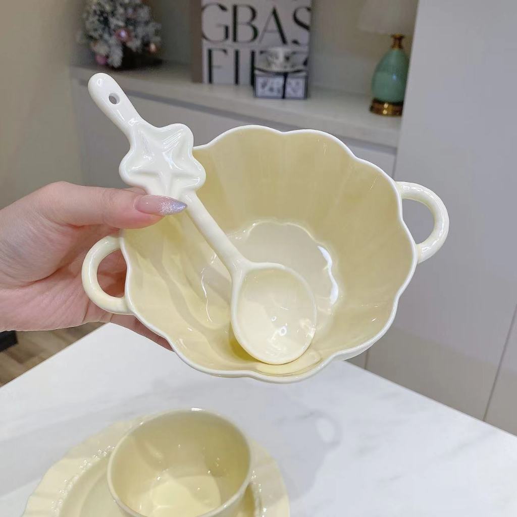 Bộ chén sứ, đĩa, thố, tô, ly ,bộ dụng cụ ăn cơm gia đình màu Kem trơn Pastel - Gốm sứ SH