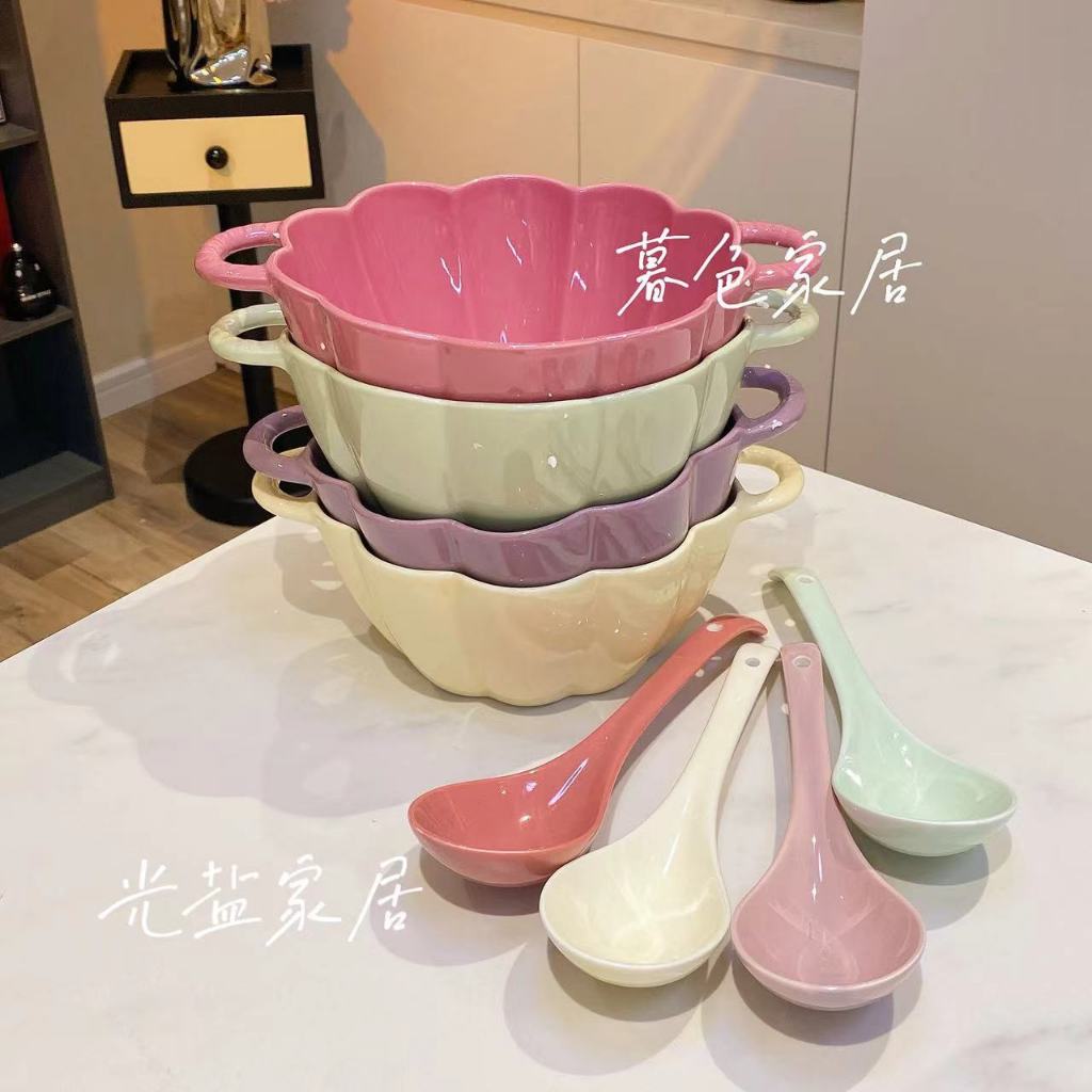 Bộ chén sứ, đĩa, thố, tô, ly ,bộ dụng cụ ăn cơm gia đình màu Kem trơn Pastel - Gốm sứ SH