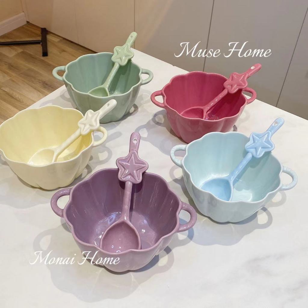 Bộ chén sứ, đĩa, thố, tô, ly ,bộ dụng cụ ăn cơm gia đình màu Kem trơn Pastel - Gốm sứ SH