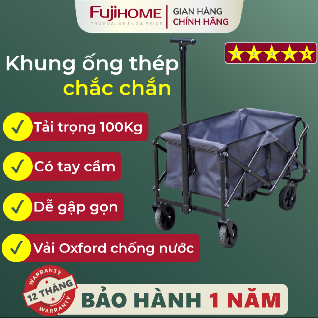 Xe kéo gấp gọn tải trọng 100Kg Nhập khẩu FUJIHOME CT-100, Xe kéo hàng 4 bánh nhẹ nhàng đựng đồ đa năng