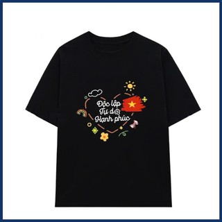 Áo thun nam nữ in chữ ĐỘC LẬP TỰ DO HẠNH PHÚC và LÁ CỜ ĐỎ SAO VÀNG chất liệu cotton thoáng mát mềm mịn TA245