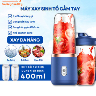 Máy Xay Sinh Tố Cầm Tay Mini Không Dây 40W, Máy Say Có 6 Lưỡi Dao Không Gỉ Sét Kèm Cáp Sạc USB