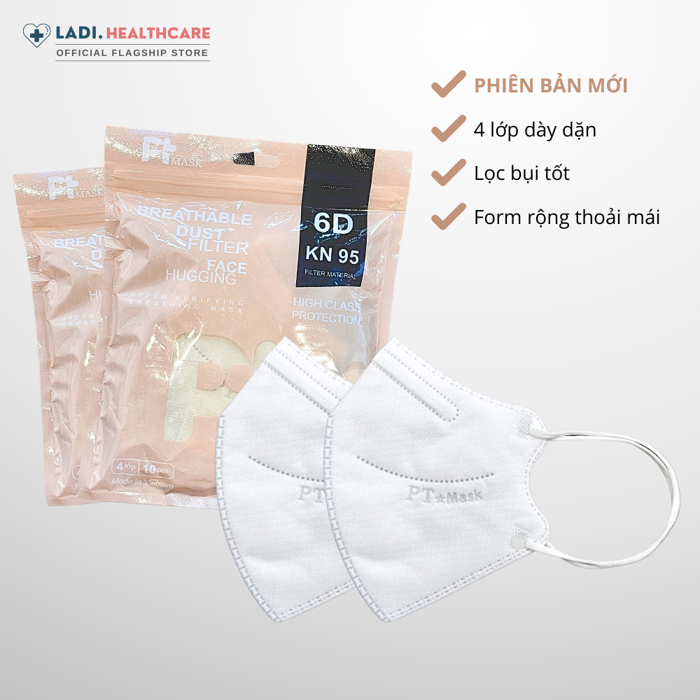 [Thùng 100 Cái] Khẩu trang 6D PT 4 lớp kháng khuẩn phiên bản TÚI mới chính hãng Công Ty