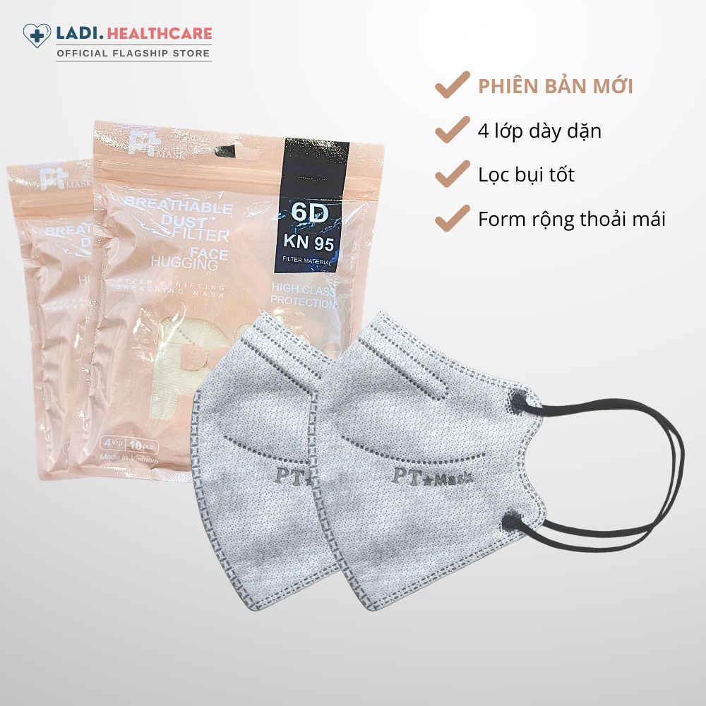 [Thùng 100 Cái] Khẩu trang 6D PT 4 lớp kháng khuẩn phiên bản TÚI mới chính hãng Công Ty