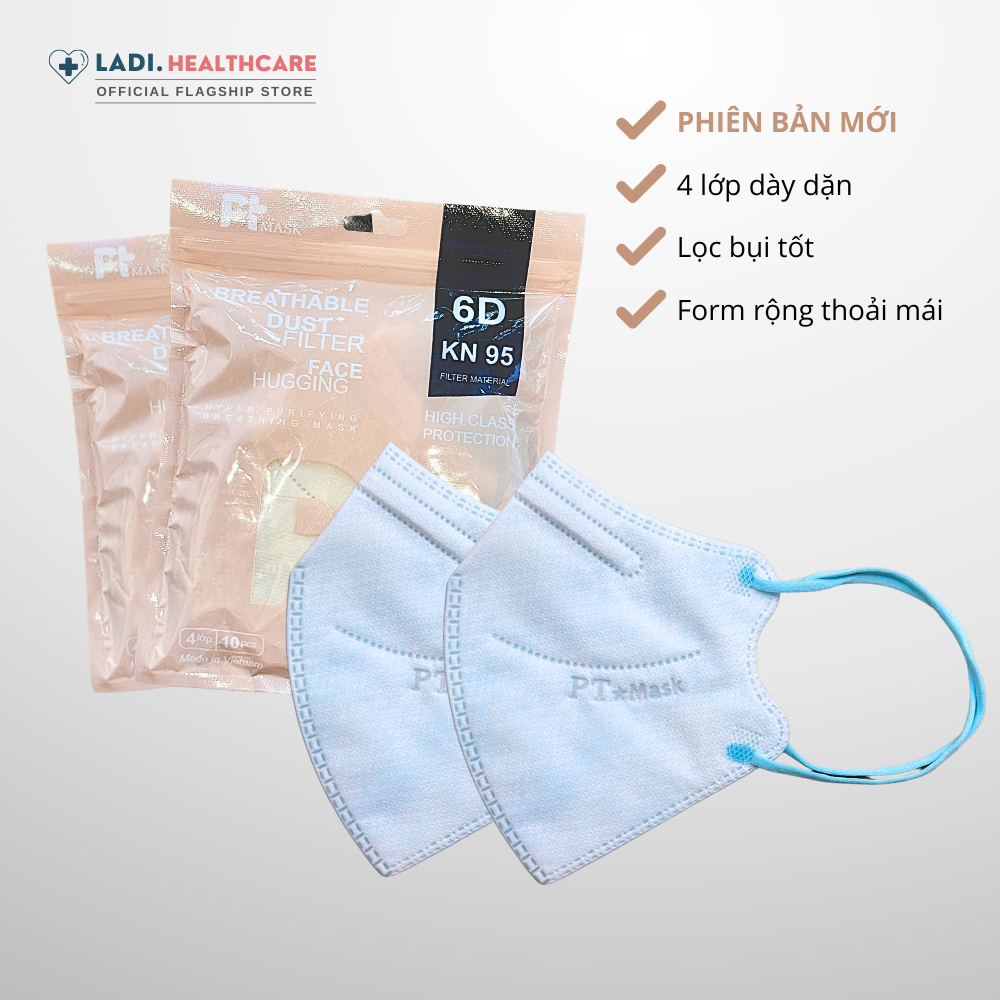 [Thùng 100 Cái] Khẩu trang 6D PT 4 lớp kháng khuẩn phiên bản TÚI mới chính hãng Công Ty