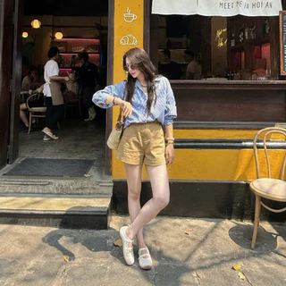 Quần short nữ kaki mềm lưng cao giấu cạp mùa hè ameehouse