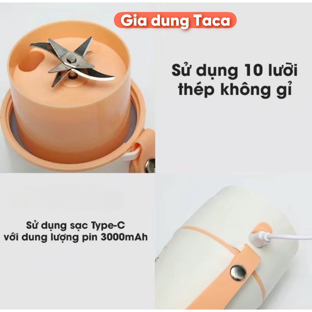 Máy Xay Sinh Tố Cầm Tay, Dung tích 340ml, tích hợp 10 lưỡi dao, xay sinh tố, đá bào, máy xay mini