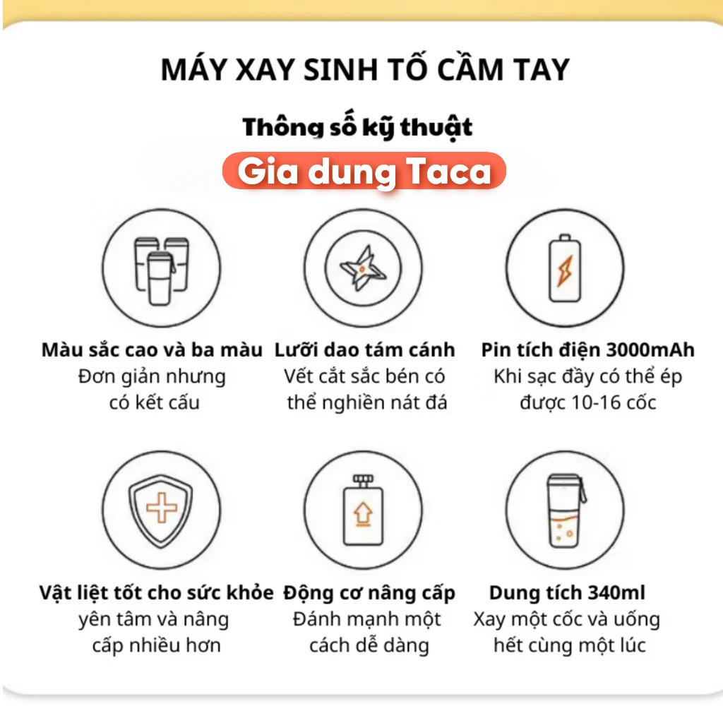 Máy Xay Sinh Tố Cầm Tay, Dung tích 340ml, tích hợp 10 lưỡi dao, xay sinh tố, đá bào, máy xay mini