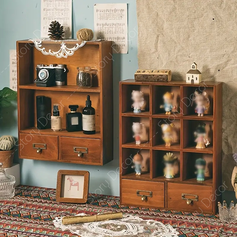 Kệ gỗ vintage đa năng, trang trí và lưu trữ đồ vật nhỏ như mỹ phẩm, máy ảnh, lọ đựng gia vị, hoặc đồ lưu niệm, mô hình