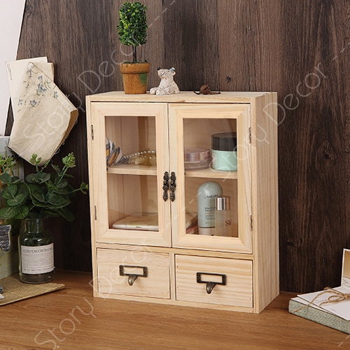 Hộp tủ gỗ có cửa mica trong suốt và ngăn kéo, để sắp xếp mỹ phẩm, phụ kiện nhỏ và đồ trang trí nhà cửa, để bàn