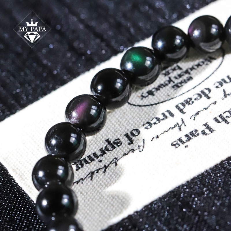 Ảnh Vòng Tay Obsidian ánh bảy sắc cầu vồng Mexico mix Thạch Anh Trắng Iceland MYPAPA- Xua Đuổi Tà Khí 1