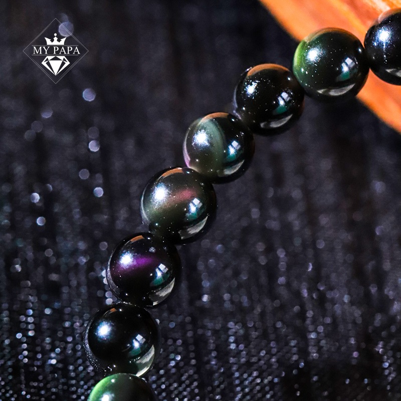 Ảnh Vòng Tay Obsidian ánh bảy sắc cầu vồng Mexico mix Thạch Anh Trắng Iceland MYPAPA- Xua Đuổi Tà Khí 3