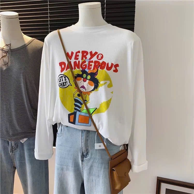Áo dài tay trắng Nữ in hình siêu xinh JULY FASHION, Áo thun nữ tay dài chất thun xượt chống nắng mùa hè 2025