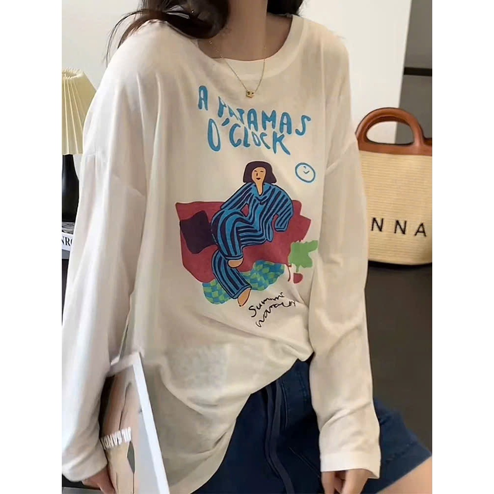 Áo dài tay trắng Nữ in hình siêu xinh JULY FASHION, Áo thun nữ tay dài chất thun xượt chống nắng mùa hè 2025