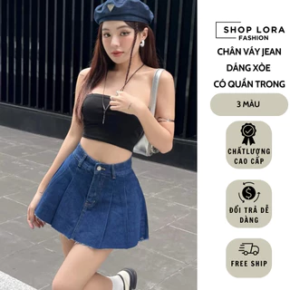 Chân váy jean lưng cao dáng xòe phong cách Hàn Quốc , vải jean mềm mại thoáng mát MS0020