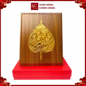 Tranh Đồng Lá Bồ Đề Chữ Bình An , Mạ Vàng 24k ( 20x25cm ) - Cửu Diệu Thiên - BĐ004