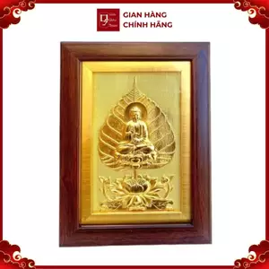 Trang Đồng Lá Bồ Đề Tượng Phật Mạ Vàng 24K ( 15x20cm ) - Cửu Diệu Thiên - BD005
