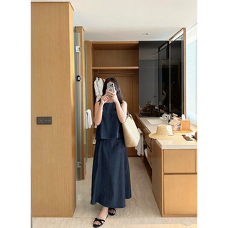 Jenny set - set jean áo cộc tay chân váy dài Ma Vie