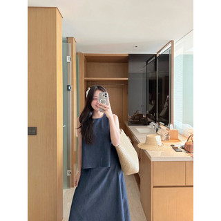 Jenny set - set jean áo cộc tay chân váy dài Ma Vie