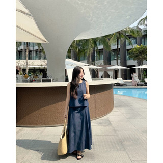 Jenny set - set jean áo cộc tay chân váy dài Ma Vie