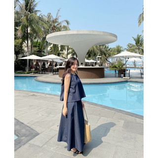 Jenny set - set jean áo cộc tay chân váy dài Ma Vie