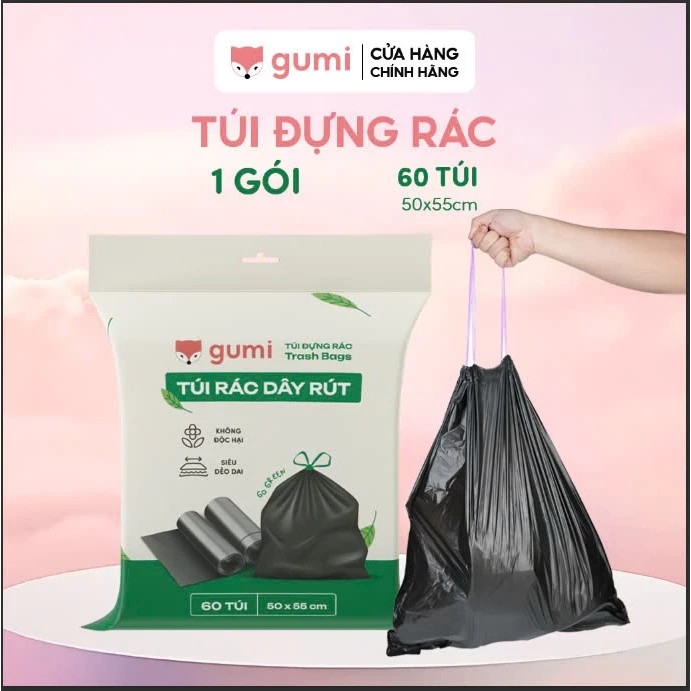 Túi rác Gumi túi đựng rác có dây rút tự phân huỷ bịch size 50x55cm túi ...