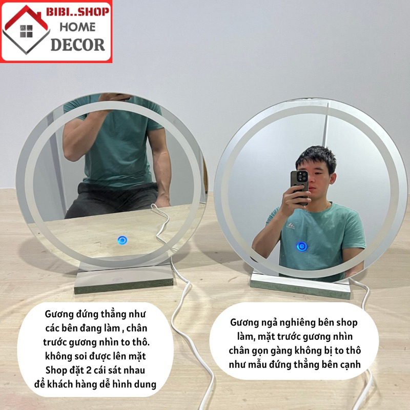 Gương tròn để bàn trang điểm có đèn led cảm ứng cao cấp BiBi..Shop