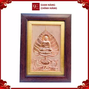 Tranh Đồng Đỏ Lá Bồ Đề Hình Tượng Phật ( 15x20cm ) - Cửu Diệu Thiên - BD012