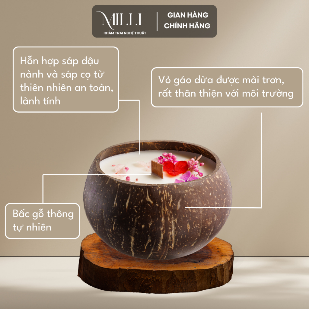 [HỎA TỐC] Nến thơm gáo dừa Milli thân thiện thiên nhiên, quà tặng sinh nhật, độc đáo