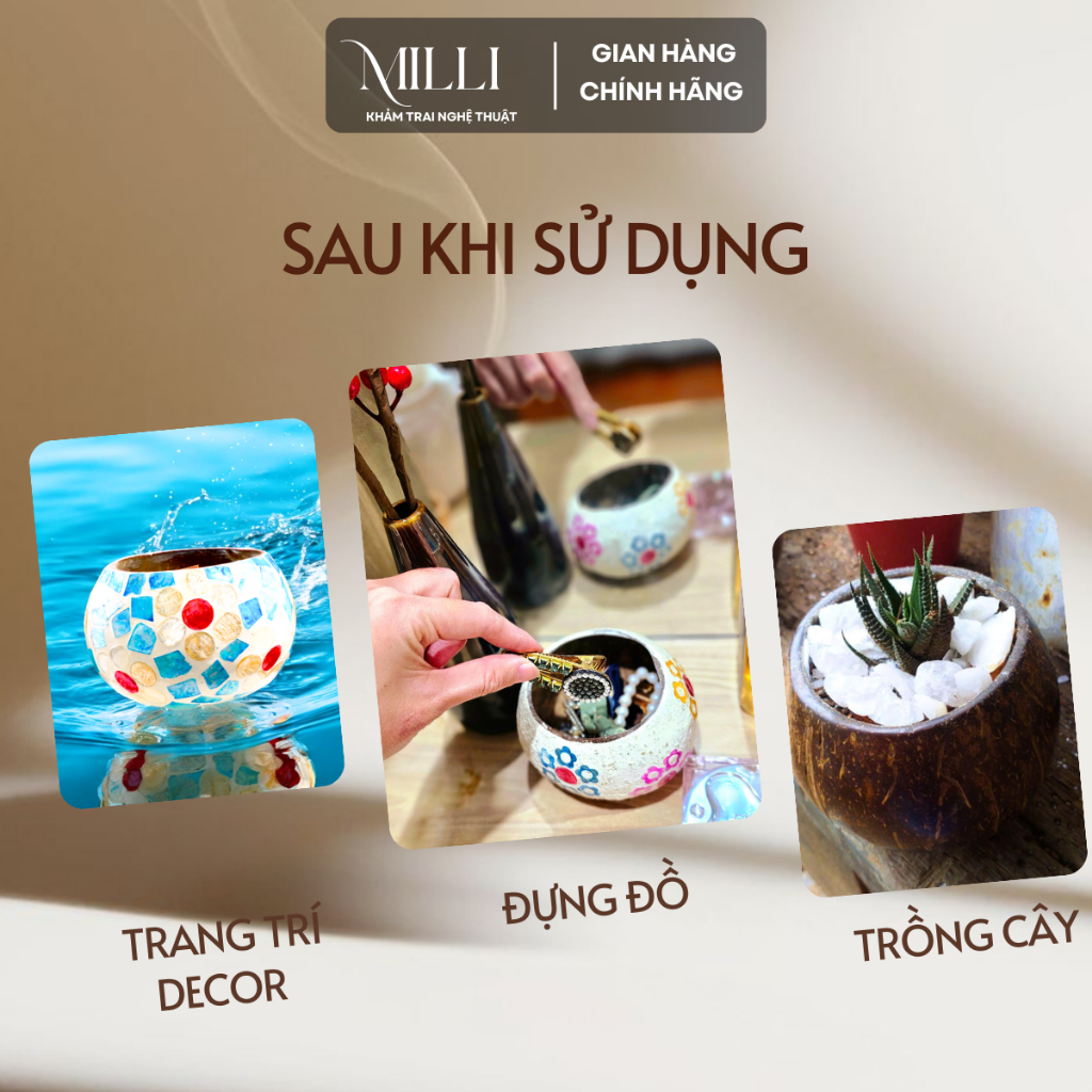 [HỎA TỐC] Nến thơm gáo dừa Milli thân thiện thiên nhiên, quà tặng sinh nhật, độc đáo