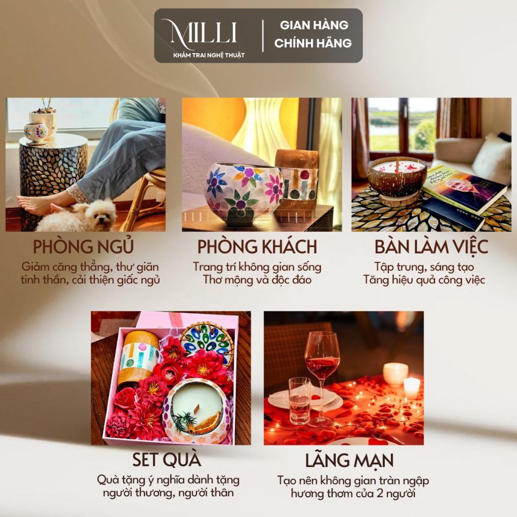 [HỎA TỐC] Nến thơm gáo dừa Milli thân thiện thiên nhiên, quà tặng sinh nhật, độc đáo