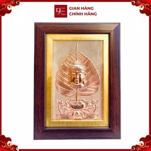 Tranh Đồng Đỏ Lá Bồ Đề Tượng Phật A-Di-Đà ( 15x20cm ) - Cửu Diệu Thiên - BD014