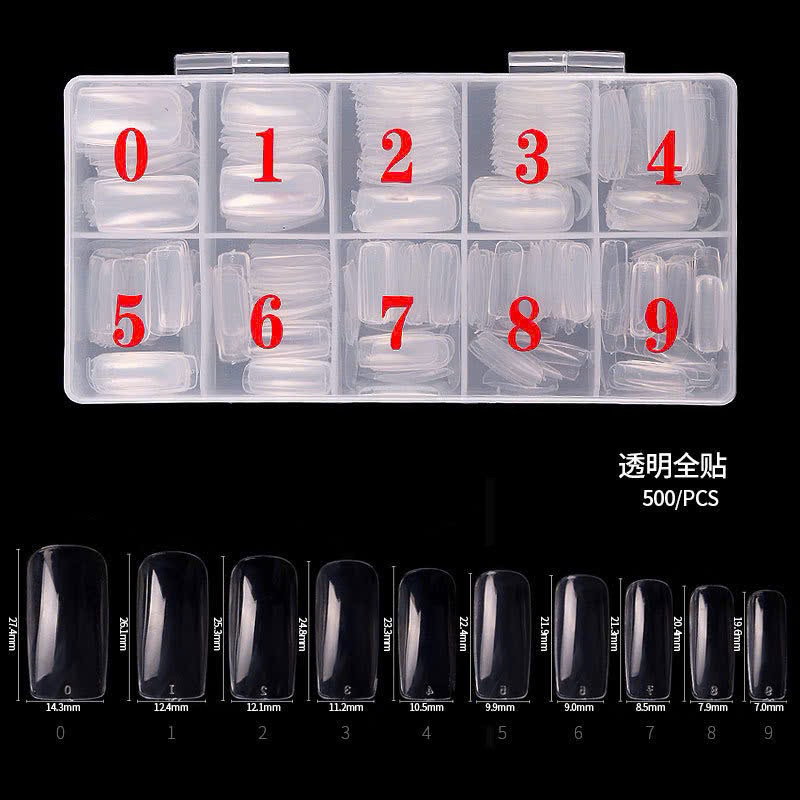 Móng úp chân phom vuông dài - Móng úp chân dài dùng được cho tay và chân (Hộp 500 móng đủ size)