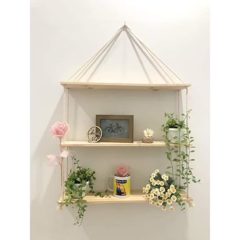 Kệ Gỗ Treo Tường Trang Trí Decor Treo Dây - Tặng Kèm Đinh Và Dây Treo